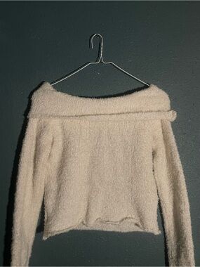 Cozy Off-Shoulder Bouclé Sweater in Creamy